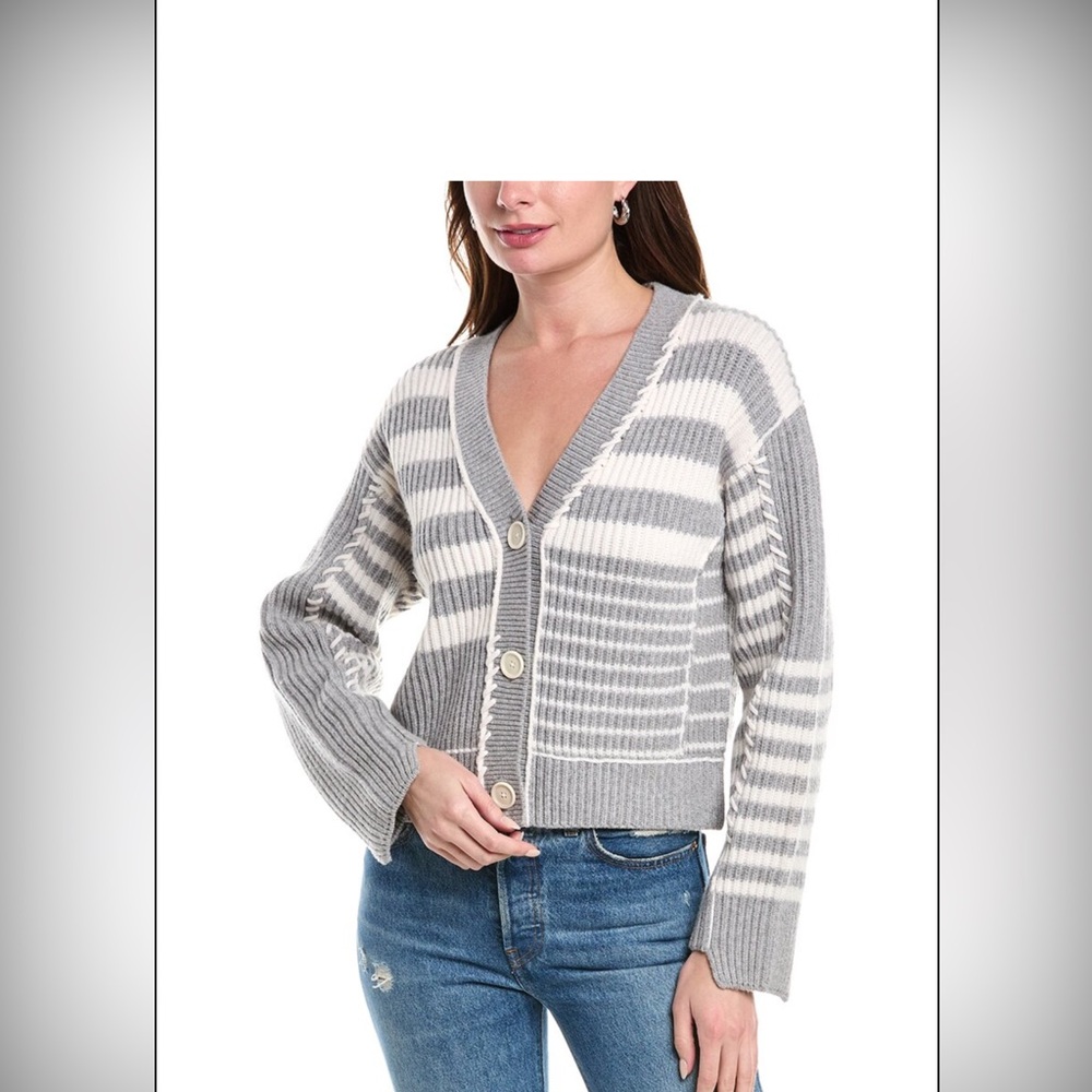 Jonathan Simkhai Gray and Cream Striped Cardigan